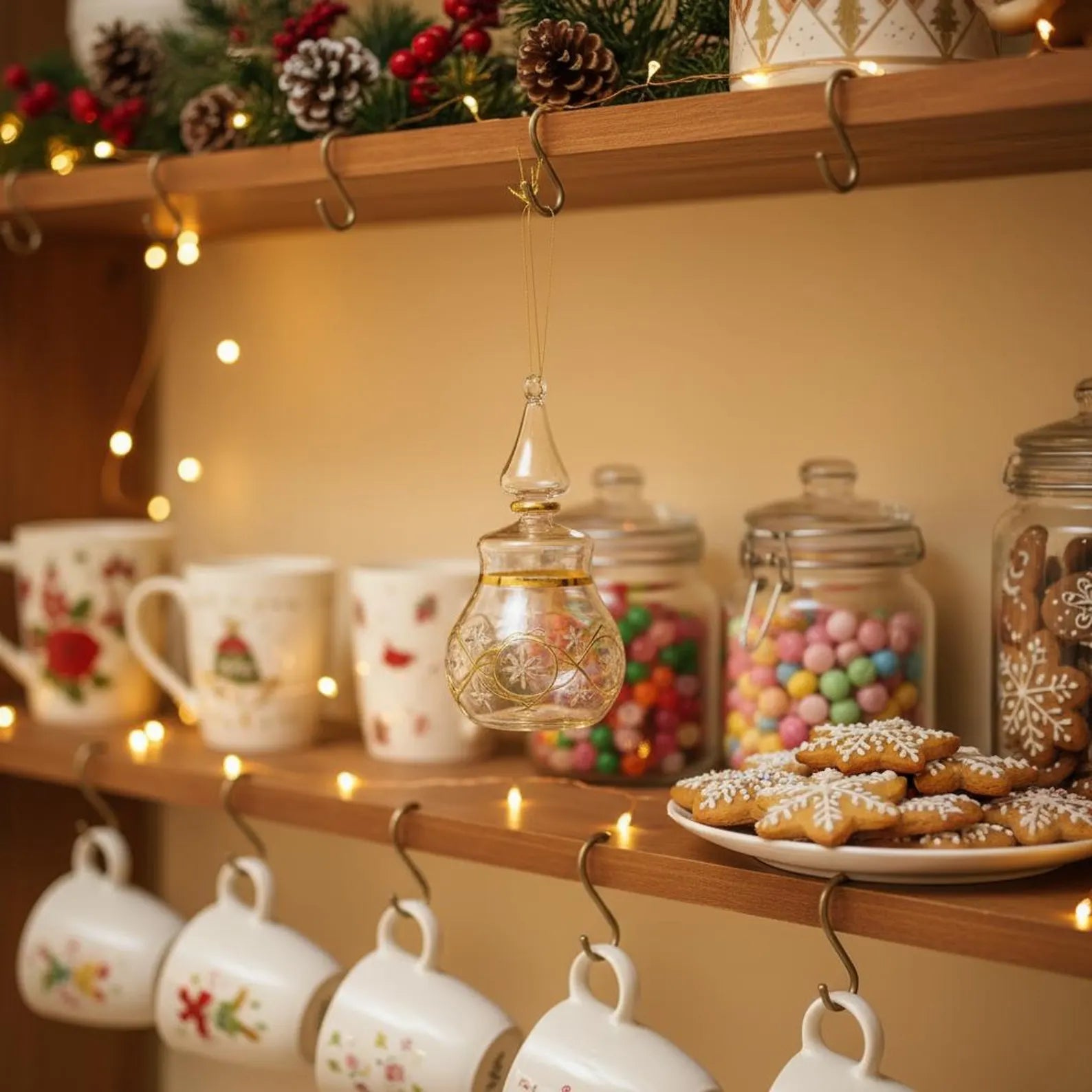 Handmade blown glass Christmas ornament with 14k gold paint